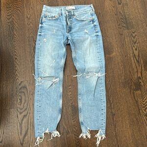 straight ankle jeans with rips